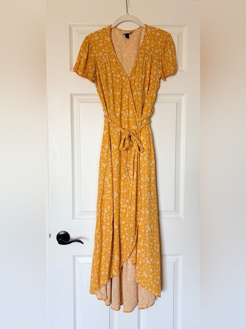 Goldenrod Yellow Floral Maxi Tie Dress — Size XS
